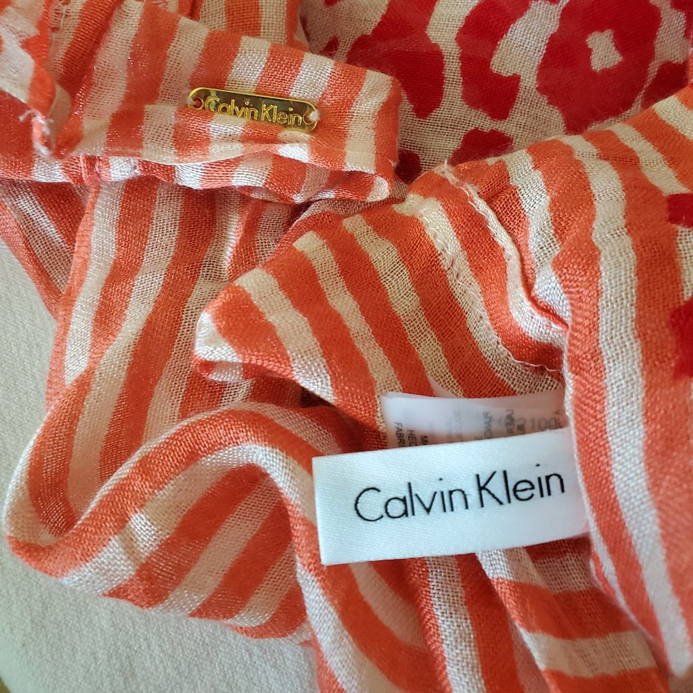 Calvin Klein Infinity Scarf Red Leopard + Stripes - Picture 4 of 7